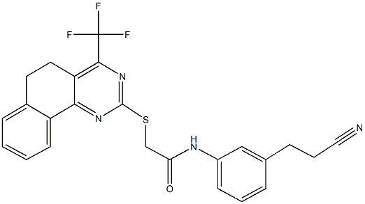 N-[3-(2-cyanoethyl)phenyl]-2-{[4-(trifluoromethyl)-5,6-dihydrobenzo[h]quinazolin-2-yl]sulfanyl}acetamide 结构式