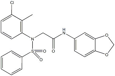 N-(1,3-benzodioxol-5-yl)-2-[3-chloro-2-methyl(phenylsulfonyl)anilino]acetamide 结构式