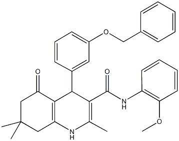 4-[3-(benzyloxy)phenyl]-N-(2-methoxyphenyl)-2,7,7-trimethyl-5-oxo-1,4,5,6,7,8-hexahydro-3-quinolinecarboxamide 结构式