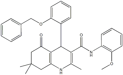 4-[2-(benzyloxy)phenyl]-N-(2-methoxyphenyl)-2,7,7-trimethyl-5-oxo-1,4,5,6,7,8-hexahydro-3-quinolinecarboxamide 结构式