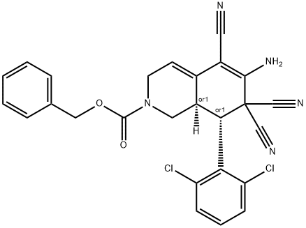 benzyl 6-amino-5,7,7-tricyano-8-(2,6-dichlorophenyl)-3,7,8,8a-tetrahydro-2(1H)-isoquinolinecarboxylate 结构式