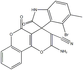 2'-amino-4-bromo-5-methyl-1,3-dihydro-2,5'-dioxospiro(2H-indole-3,4'-[4'H,5'H]-pyrano[3,2-c]chromene)-3'-carbonitrile 结构式