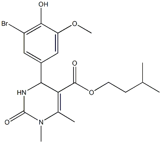 isopentyl 4-(3-bromo-4-hydroxy-5-methoxyphenyl)-1,6-dimethyl-2-oxo-1,2,3,4-tetrahydro-5-pyrimidinecarboxylate 结构式