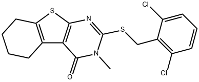 2-[(2,6-dichlorobenzyl)sulfanyl]-3-methyl-5,6,7,8-tetrahydro[1]benzothieno[2,3-d]pyrimidin-4(3H)-one 结构式