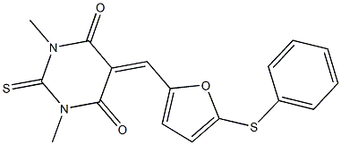 1,3-dimethyl-5-{[5-(phenylsulfanyl)-2-furyl]methylene}-2-thioxodihydro-4,6(1H,5H)-pyrimidinedione 结构式