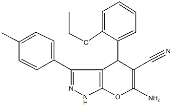 6-amino-4-(2-ethoxyphenyl)-3-(4-methylphenyl)-1,4-dihydropyrano[2,3-c]pyrazole-5-carbonitrile 结构式