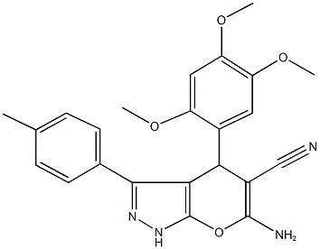 6-amino-3-(4-methylphenyl)-4-(2,4,5-trimethoxyphenyl)-1,4-dihydropyrano[2,3-c]pyrazole-5-carbonitrile 结构式