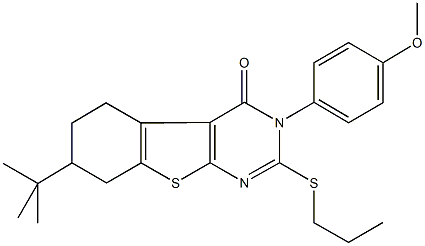 7-tert-butyl-3-(4-methoxyphenyl)-2-(propylsulfanyl)-5,6,7,8-tetrahydro[1]benzothieno[2,3-d]pyrimidin-4(3H)-one 结构式