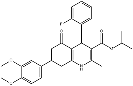 isopropyl 7-(3,4-dimethoxyphenyl)-4-(2-fluorophenyl)-2-methyl-5-oxo-1,4,5,6,7,8-hexahydro-3-quinolinecarboxylate 结构式