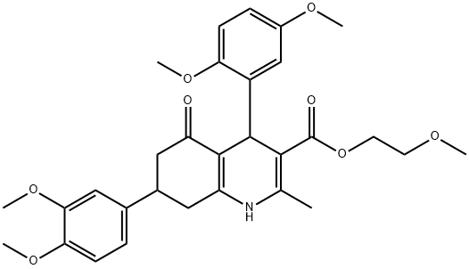 2-methoxyethyl 4-(2,5-dimethoxyphenyl)-7-(3,4-dimethoxyphenyl)-2-methyl-5-oxo-1,4,5,6,7,8-hexahydro-3-quinolinecarboxylate 结构式