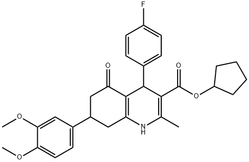 cyclopentyl 7-(3,4-dimethoxyphenyl)-4-(4-fluorophenyl)-2-methyl-5-oxo-1,4,5,6,7,8-hexahydro-3-quinolinecarboxylate 结构式