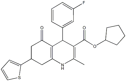 cyclopentyl 4-(3-fluorophenyl)-2-methyl-5-oxo-7-(2-thienyl)-1,4,5,6,7,8-hexahydro-3-quinolinecarboxylate 结构式