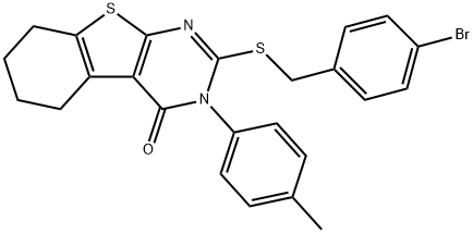 2-[(4-bromobenzyl)sulfanyl]-3-(4-methylphenyl)-5,6,7,8-tetrahydro[1]benzothieno[2,3-d]pyrimidin-4(3H)-one 结构式