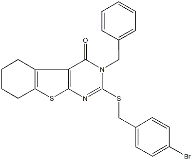 3-benzyl-2-[(4-bromobenzyl)sulfanyl]-5,6,7,8-tetrahydro[1]benzothieno[2,3-d]pyrimidin-4(3H)-one 结构式