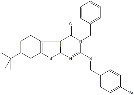 3-benzyl-2-[(4-bromobenzyl)sulfanyl]-7-tert-butyl-5,6,7,8-tetrahydro[1]benzothieno[2,3-d]pyrimidin-4(3H)-one 结构式