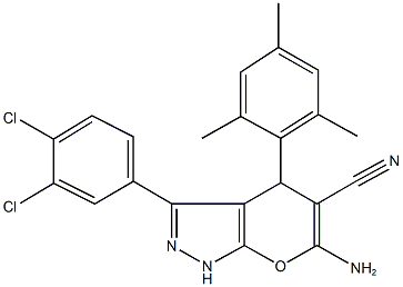 6-amino-3-(3,4-dichlorophenyl)-4-mesityl-1,4-dihydropyrano[2,3-c]pyrazole-5-carbonitrile 结构式