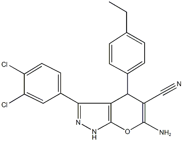 6-amino-3-(3,4-dichlorophenyl)-4-(4-ethylphenyl)-1,4-dihydropyrano[2,3-c]pyrazole-5-carbonitrile 结构式