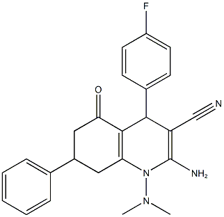 2-amino-1-(dimethylamino)-4-(4-fluorophenyl)-5-oxo-7-phenyl-1,4,5,6,7,8-hexahydro-3-quinolinecarbonitrile 结构式