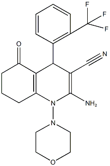 2-amino-1-(4-morpholinyl)-5-oxo-4-[2-(trifluoromethyl)phenyl]-1,4,5,6,7,8-hexahydro-3-quinolinecarbonitrile 结构式