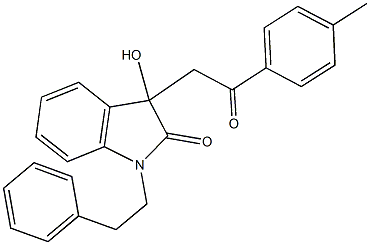 3-hydroxy-3-[2-(4-methylphenyl)-2-oxoethyl]-1-(2-phenylethyl)-1,3-dihydro-2H-indol-2-one 结构式