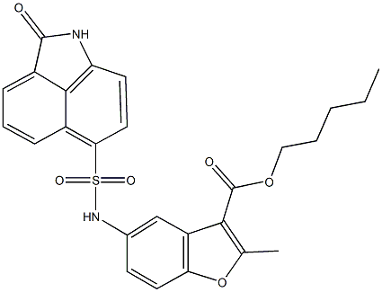 pentyl 2-methyl-5-{[(2-oxo-1,2-dihydrobenzo[cd]indol-6-yl)sulfonyl]amino}-1-benzofuran-3-carboxylate 结构式