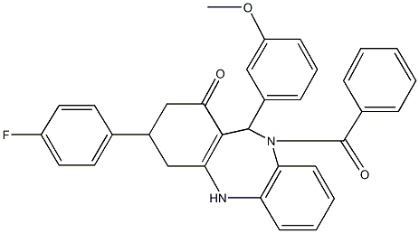 10-benzoyl-3-(4-fluorophenyl)-11-(3-methoxyphenyl)-2,3,4,5,10,11-hexahydro-1H-dibenzo[b,e][1,4]diazepin-1-one 结构式