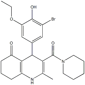 4-(3-bromo-5-ethoxy-4-hydroxyphenyl)-2-methyl-3-(1-piperidinylcarbonyl)-4,6,7,8-tetrahydro-5(1H)-quinolinone 结构式