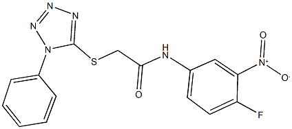N-{4-fluoro-3-nitrophenyl}-2-[(1-phenyl-1H-tetraazol-5-yl)sulfanyl]acetamide 结构式