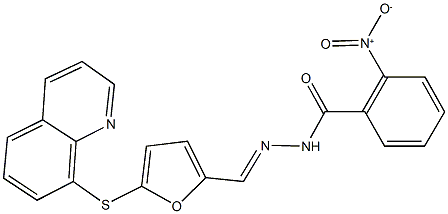2-nitro-N'-{[5-(8-quinolinylsulfanyl)-2-furyl]methylene}benzohydrazide 结构式