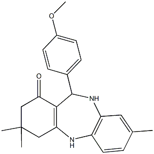 11-(4-methoxyphenyl)-3,3,8-trimethyl-2,3,4,5,10,11-hexahydro-1H-dibenzo[b,e][1,4]diazepin-1-one 结构式