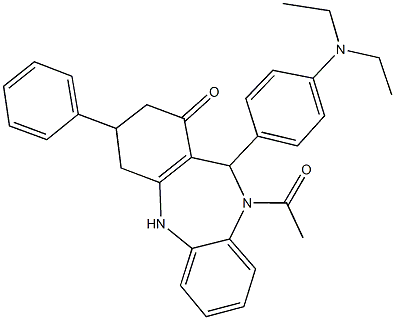 10-acetyl-11-[4-(diethylamino)phenyl]-3-phenyl-2,3,4,5,10,11-hexahydro-1H-dibenzo[b,e][1,4]diazepin-1-one 结构式