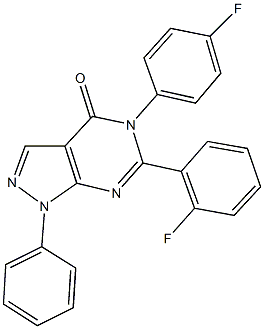 6-(2-fluorophenyl)-5-(4-fluorophenyl)-1-phenyl-1,5-dihydro-4H-pyrazolo[3,4-d]pyrimidin-4-one 结构式
