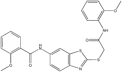 2-methoxy-N-(2-{[2-(2-methoxyanilino)-2-oxoethyl]sulfanyl}-1,3-benzothiazol-6-yl)benzamide 结构式