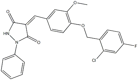 4-{4-[(2-chloro-4-fluorobenzyl)oxy]-3-methoxybenzylidene}-1-phenyl-3,5-pyrazolidinedione 结构式