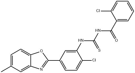 N-(2-chlorobenzoyl)-N'-[2-chloro-5-(5-methyl-1,3-benzoxazol-2-yl)phenyl]thiourea 结构式