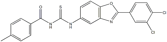 N-[2-(3,4-dichlorophenyl)-1,3-benzoxazol-5-yl]-N'-(4-methylbenzoyl)thiourea 结构式