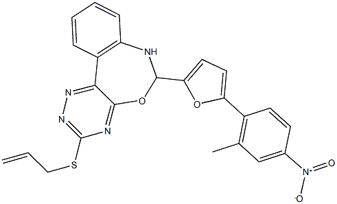 3-(allylthio)-6-(5-{4-nitro-2-methylphenyl}-2-furyl)-6,7-dihydro[1,2,4]triazino[5,6-d][3,1]benzoxazepine 结构式