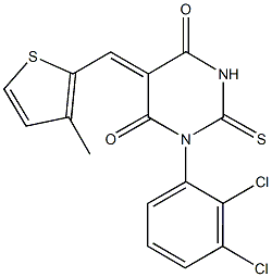 1-(2,3-dichlorophenyl)-5-[(3-methyl-2-thienyl)methylene]-2-thioxodihydro-4,6(1H,5H)-pyrimidinedione 结构式