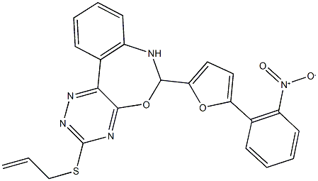 3-(allylthio)-6-(5-{2-nitrophenyl}-2-furyl)-6,7-dihydro[1,2,4]triazino[5,6-d][3,1]benzoxazepine 结构式