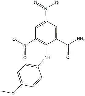 3,5-bisnitro-2-(4-methoxyanilino)benzamide 结构式