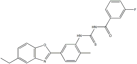 N-[5-(5-ethyl-1,3-benzoxazol-2-yl)-2-methylphenyl]-N'-(3-fluorobenzoyl)thiourea 结构式