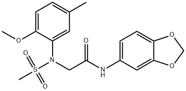 N-(1,3-benzodioxol-5-yl)-2-[2-methoxy-5-methyl(methylsulfonyl)anilino]acetamide 结构式