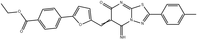 ethyl 4-{5-[(5-imino-2-(4-methylphenyl)-7-oxo-5H-[1,3,4]thiadiazolo[3,2-a]pyrimidin-6(7H)-ylidene)methyl]-2-furyl}benzoate 结构式