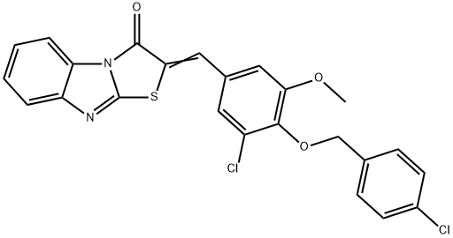 2-{3-chloro-4-[(4-chlorobenzyl)oxy]-5-methoxybenzylidene}[1,3]thiazolo[3,2-a]benzimidazol-3(2H)-one 结构式