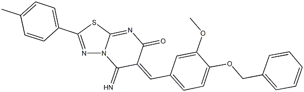 6-[4-(benzyloxy)-3-methoxybenzylidene]-5-imino-2-(4-methylphenyl)-5,6-dihydro-7H-[1,3,4]thiadiazolo[3,2-a]pyrimidin-7-one 结构式