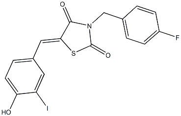 3-(4-fluorobenzyl)-5-(4-hydroxy-3-iodobenzylidene)-1,3-thiazolidine-2,4-dione 结构式