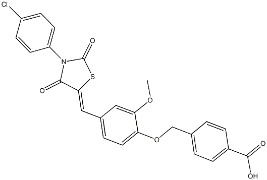 4-[(4-{[3-(4-chlorophenyl)-2,4-dioxo-1,3-thiazolidin-5-ylidene]methyl}-2-methoxyphenoxy)methyl]benzoic acid 结构式