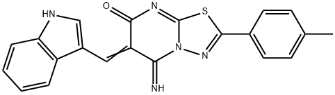 5-imino-6-(1H-indol-3-ylmethylene)-2-(4-methylphenyl)-5,6-dihydro-7H-[1,3,4]thiadiazolo[3,2-a]pyrimidin-7-one 结构式