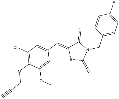 5-[3-chloro-5-methoxy-4-(2-propynyloxy)benzylidene]-3-(4-fluorobenzyl)-1,3-thiazolidine-2,4-dione 结构式