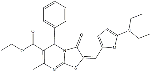 ethyl 2-{[5-(diethylamino)-2-furyl]methylene}-7-methyl-3-oxo-5-phenyl-2,3-dihydro-5H-[1,3]thiazolo[3,2-a]pyrimidine-6-carboxylate 结构式